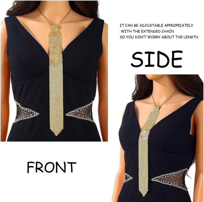 Bmirth Sequins Neck Tie Black Sequins Strands Necklace Gothic Long Neck Tie Jewelry for Party Prom Daily - Image 3
